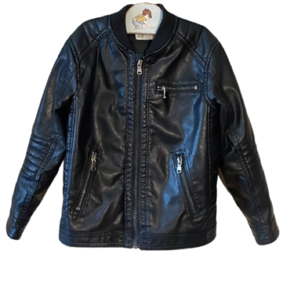 H&M Black Faux Leather Moto Jacket Size 5-6 Years